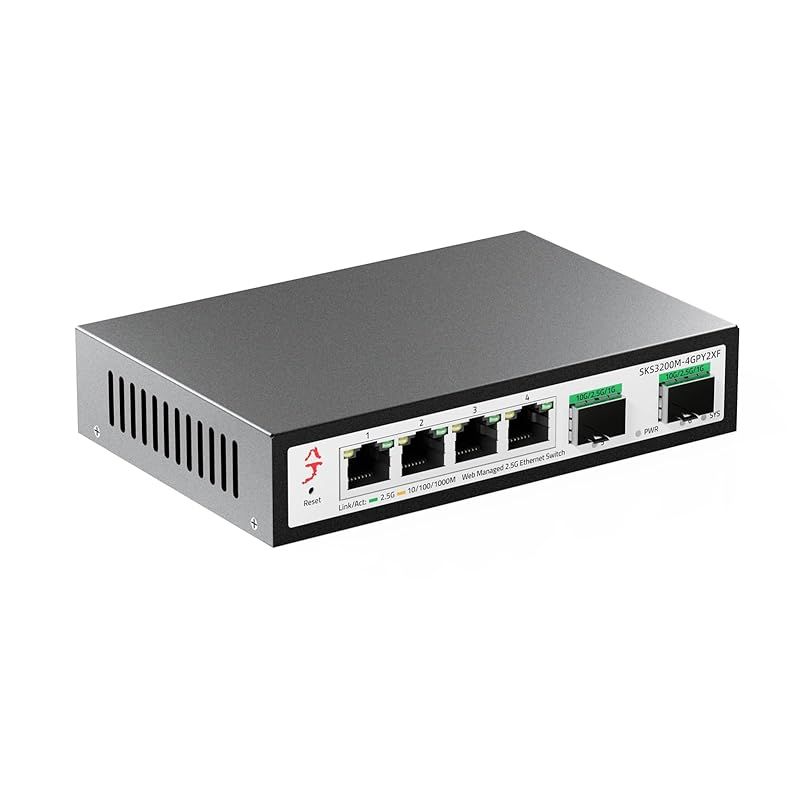 XikeStor 2.5gbps スイッチングハブ 6 ポート（4x2.5G RJ45ポート＋2x10G SFP+ ） WEB管理コンソール付き 2.5 ギガビット ネットワークスイッチ 高速イーサネットスプリッター イーサネットハブ 金属筐体
