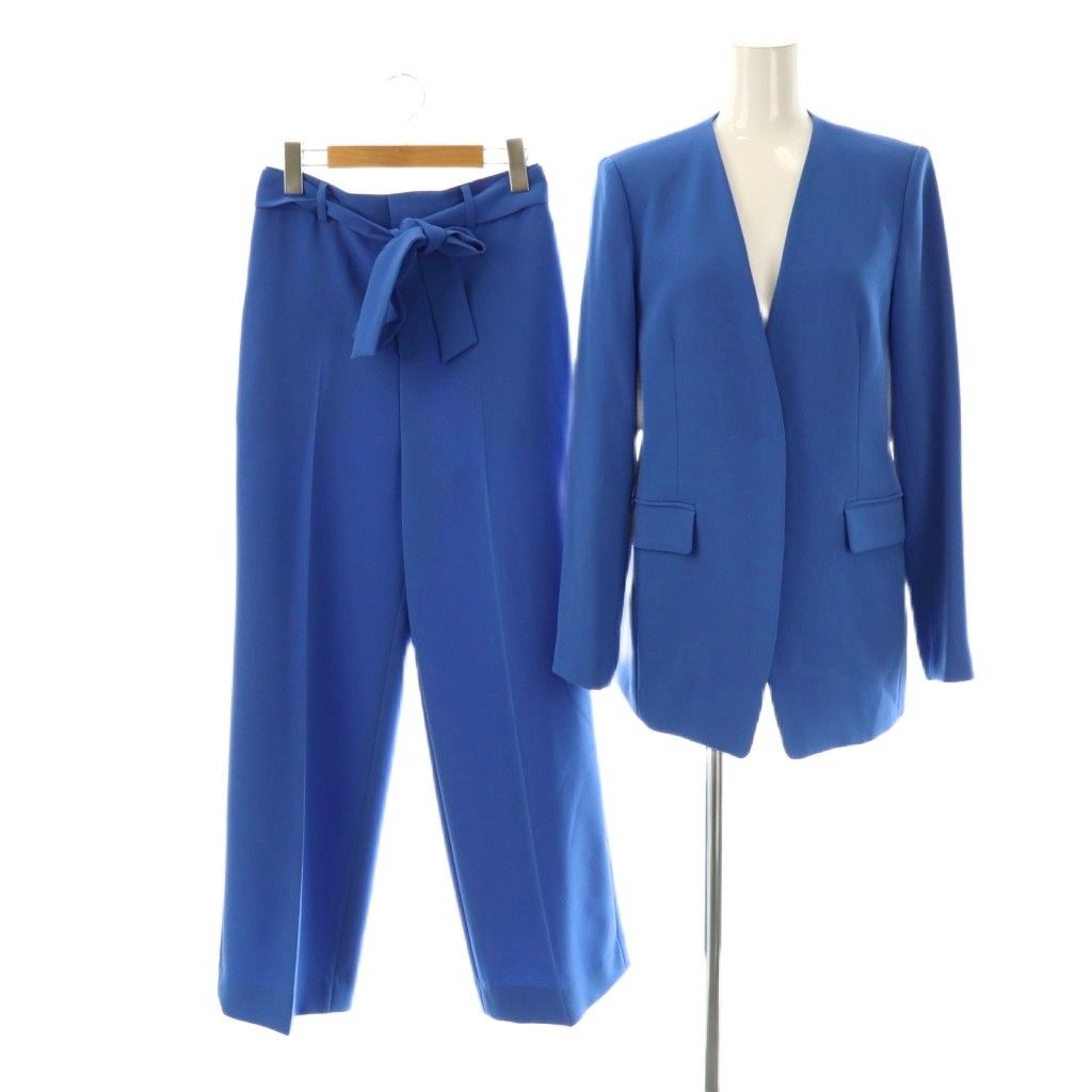 アナイ ANAYI セットアップ パンツスーツ ストレッチクロスベルト付き ジャケット セミワイド 38 ブルー ES OS
