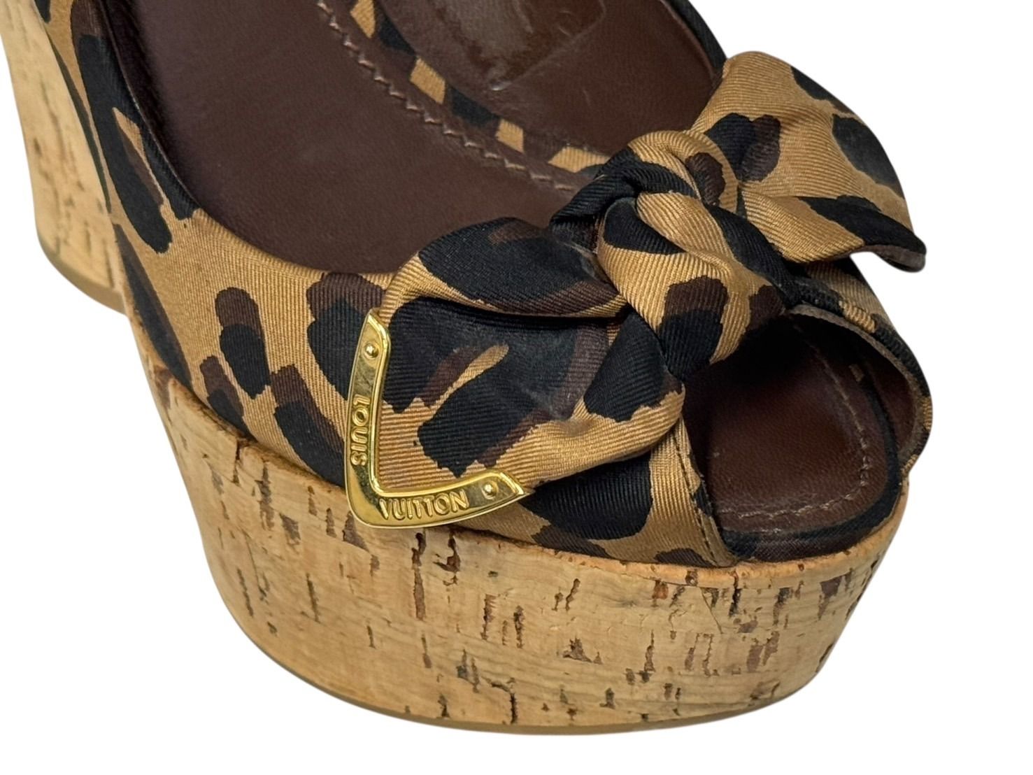 LOUIS VUITTON ルイヴィトン レオパード柄 サンダル ウェッジソール ブラウン ブラック ゴールド金具 サイズ34 1|2 4b006409 KIN-KAAI_COM
