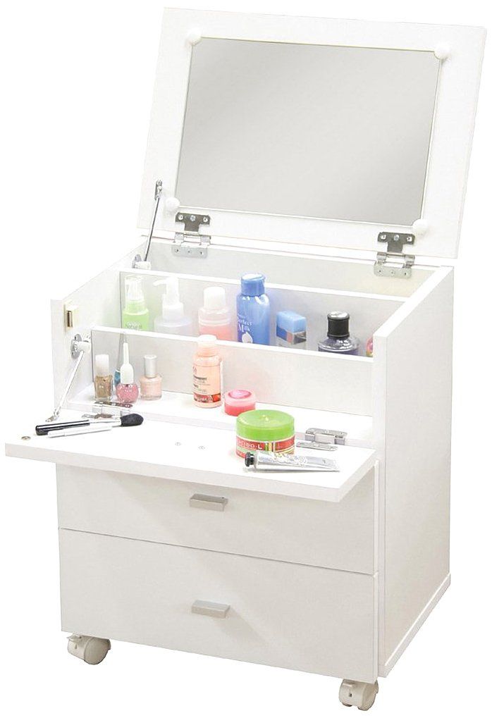 迅速発送 不二貿易 ドレッサー 化粧台 幅45×奥行31×高さ53cm ホワイト キャスター付き 2Way サイドテーブル 完成品 フィーゴ 81893