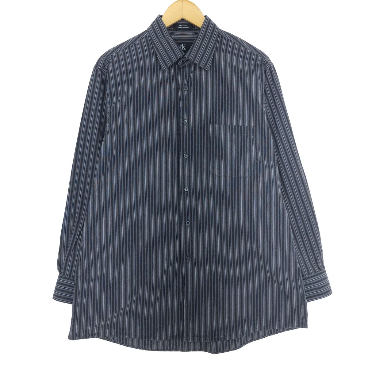 古着 90年代 カルバンクライン Calvin klein ワイドカラー 長袖 コットンストライプシャツ メンズL ヴィンテージ/eaa460683