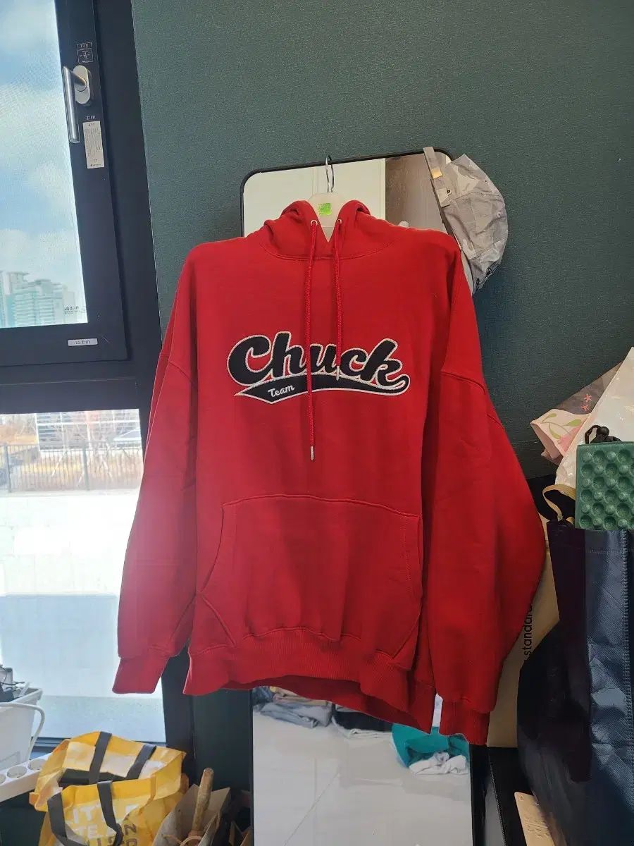 【雷市場（ポンジャン）商品韓国直送】 ふりをする フード付きTシャツ レッド XL 105