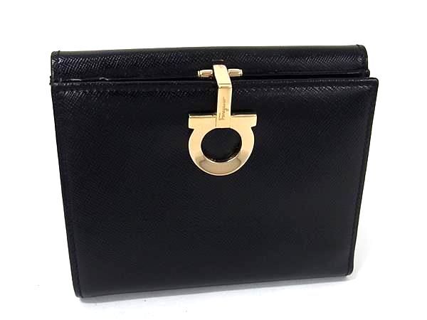 Salvatore Ferragamo フェラガモ ガンチーニ レザー 二つ折り 財布 ウォレット レディース ブラック系 FN6456