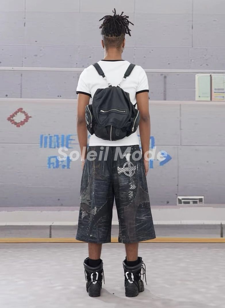 DND4DES デジタルプリント七分丈ショートパンツ スポーツパンツ Y2K DND4DES クロスパッチデジタルプリントパンツ デニム 七分丈