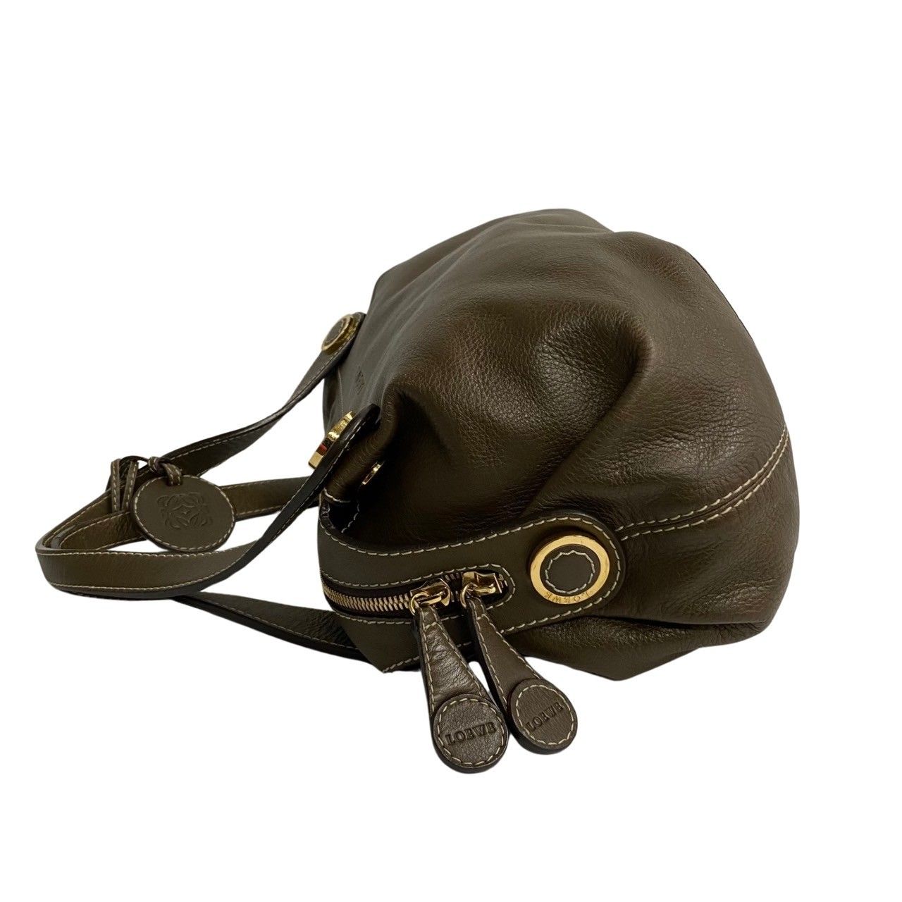 極 美品 希少品 LOEWE ロエベ アナグラム ロゴ 金具 レザー 本革