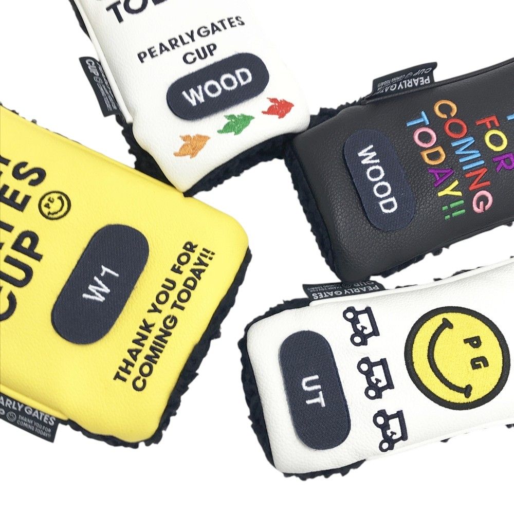 爽やかな PEARLY GATES パーリーゲイツ 35周年 ヘッドカバー 4点セット ニコちゃん イエロー系 DR FW×2 UT 240101532604 ゴルフウェア ストスト