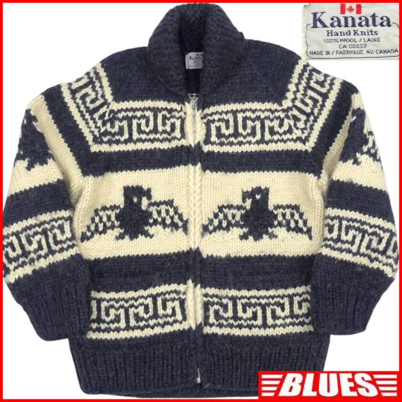 カウチン セーター kanata ニット L カナダ製 カナタ 紺 ネイビー