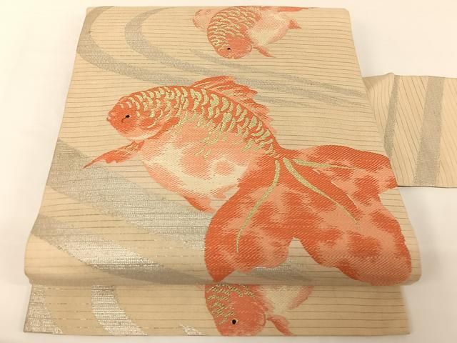 平和屋着物＊夏物 アンティーク 大正ロマン 九寸名古屋帯 金魚 金銀糸 正絹 AABA2549np