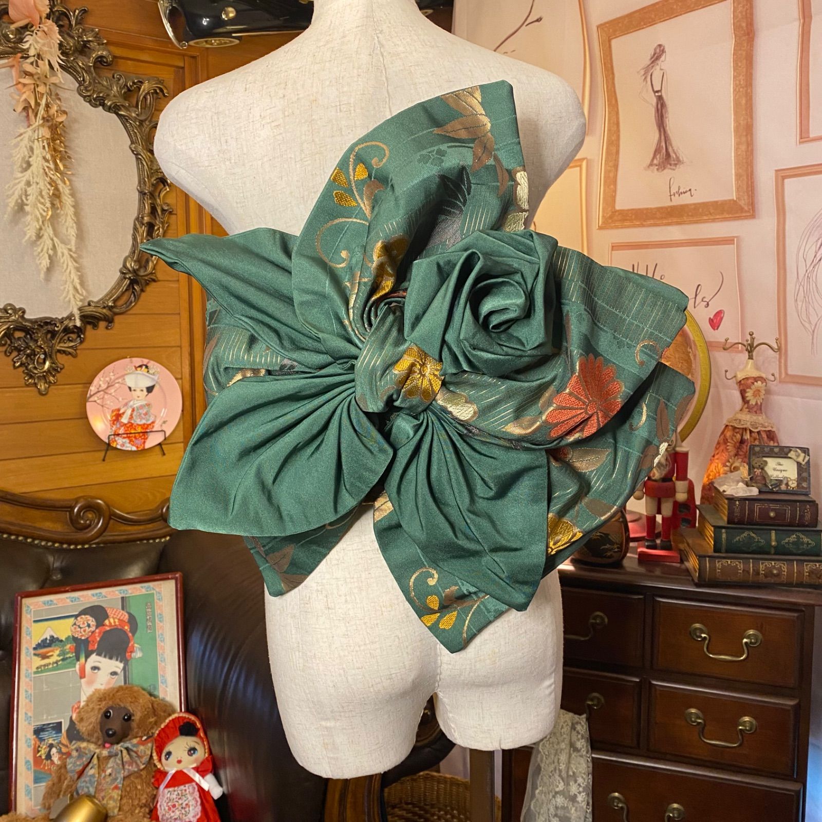 和洋折衷 2部式作り帯 リメイク 和 モダン ハンドメイド レトロ  2B-3