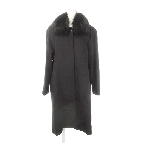 ロリッティ LORITTI カシミヤコート ロング丈 ファー襟 ステンカラー 比翼 L 黒 ブラック |AH15 GY99