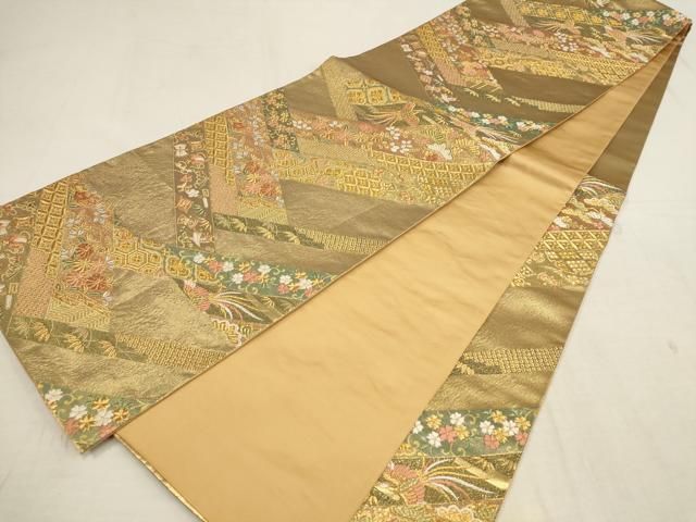 ◆1233◆六通柄　袋帯　芒野に満月　在銘絵師　和柄　正絹　着物帯　和装 平和屋着物▽六通柄袋帯 鳳凰宝尽くし文 松竹梅 金銀糸 正絹