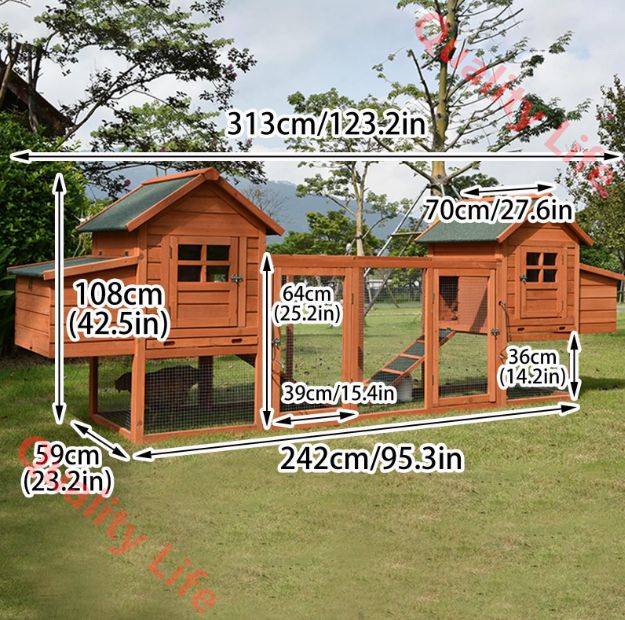 木製ウサギケージ 漏れ防止トレイ付き2階建てウサギ小屋 鶏 アヒル モルモット用の全天候型屋外ウサギ小屋