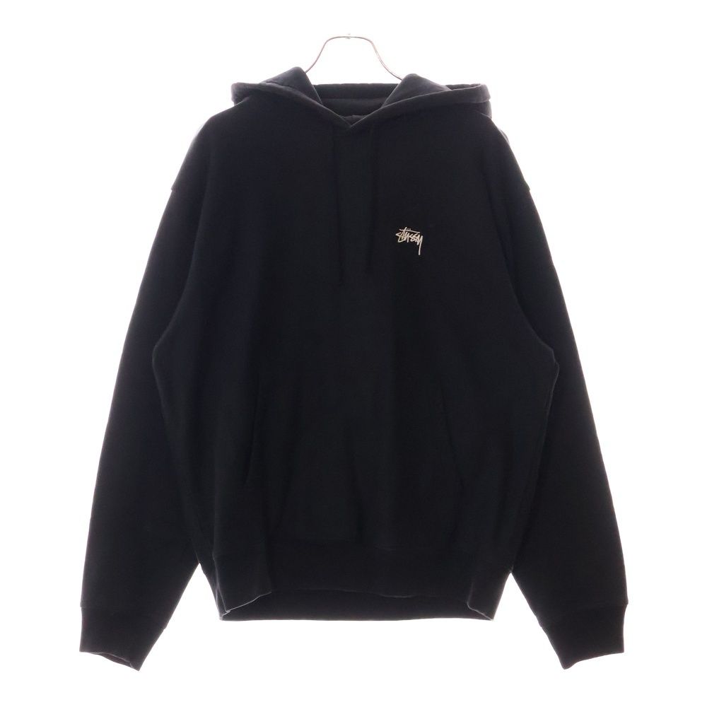 Stussy プルオーバーパーカー　ブラック　刺繍ロゴ ステューシー STUSSY パーカー プルオーバー ロゴ刺繍
