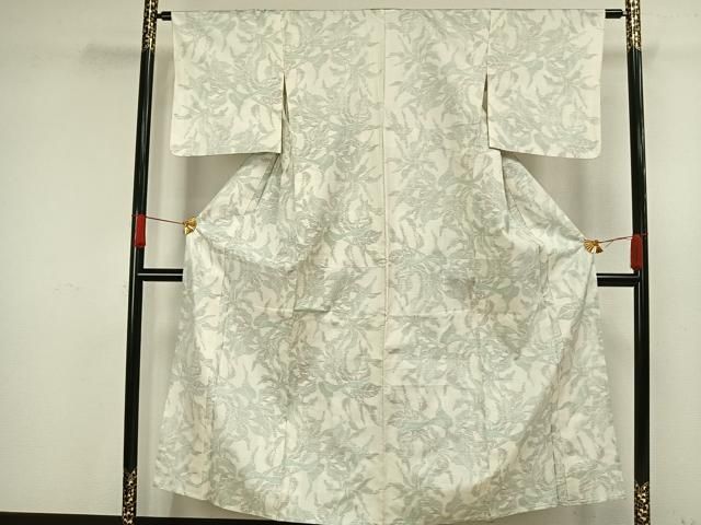 平和屋着物▽本場大島紬　単衣　白大島　草花文　正絹　逸品　AAAW1731fy 平和屋着物▽本場大島紬 単衣 白大島 草花文 正絹 逸品 AAAW1731fy 平和