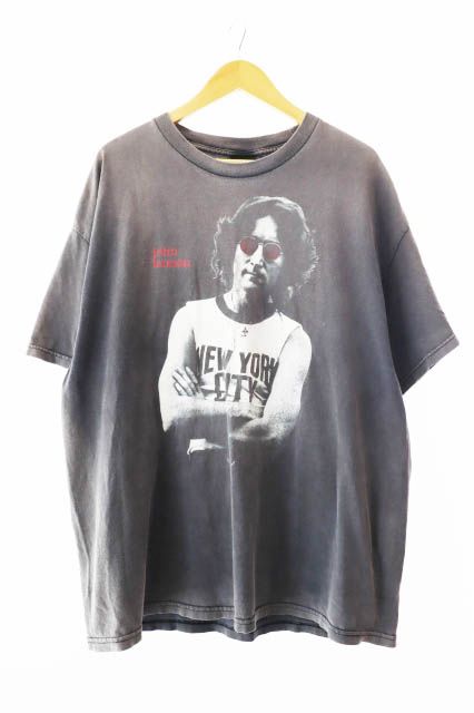 ヴィンテージ VINTAGE 90s 1996年代 John Lennon Bob Gruen ジョン レノン ボブ グリュエン グッド フェード 半袖 Tシャツ バンドT XL 黒 ブラック ブランド古着ベクトル 250618