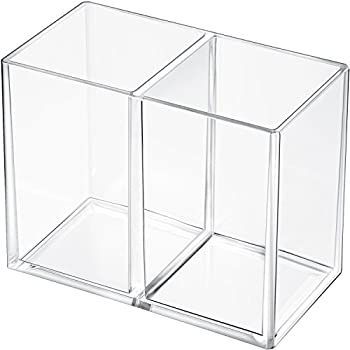gejoyアクリル鉛筆ペンホルダーLarge 2コンパートメントメイクアップオーガナイザーデスクトップのひな形オーガナイザークリア