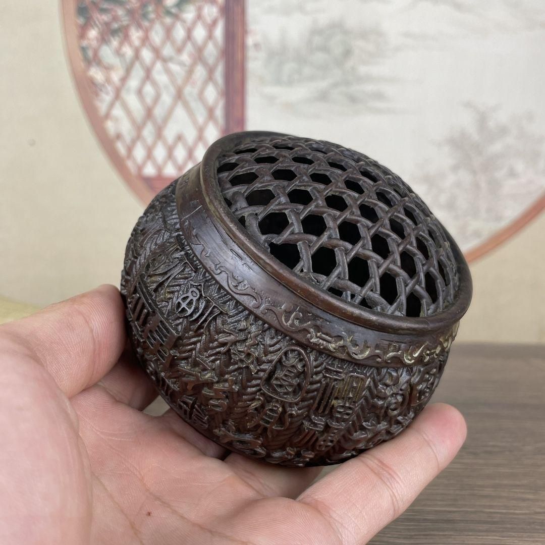 銅製 六角炉 香炉 茶道 書房香炉 香道具 装飾品 工芸品 置物 銅 細工 香炉 墨盒 文房四宝 書道具文房具 装飾品 工芸品 置物