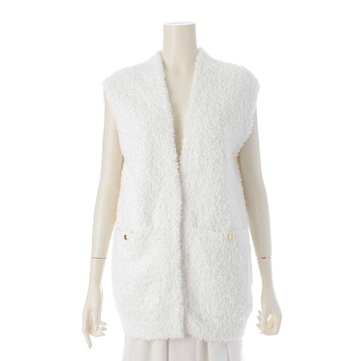 ドゥロワー 23年 SPRING 5G天竺編み 金ボタン ニット ジレ ベスト トップス 6515-199-0567 ホワイト