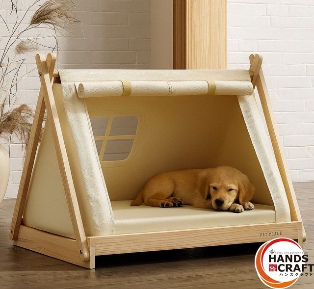 ▽ ペット用テント型ベッド ドッグハウス キャットハウス ウッドハウス ベッド SSP