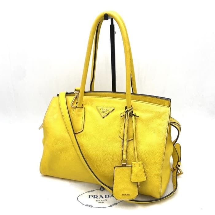 中古】良品 PRADA プラダ 三角ロゴ プレート 2way レザー ハンド 
