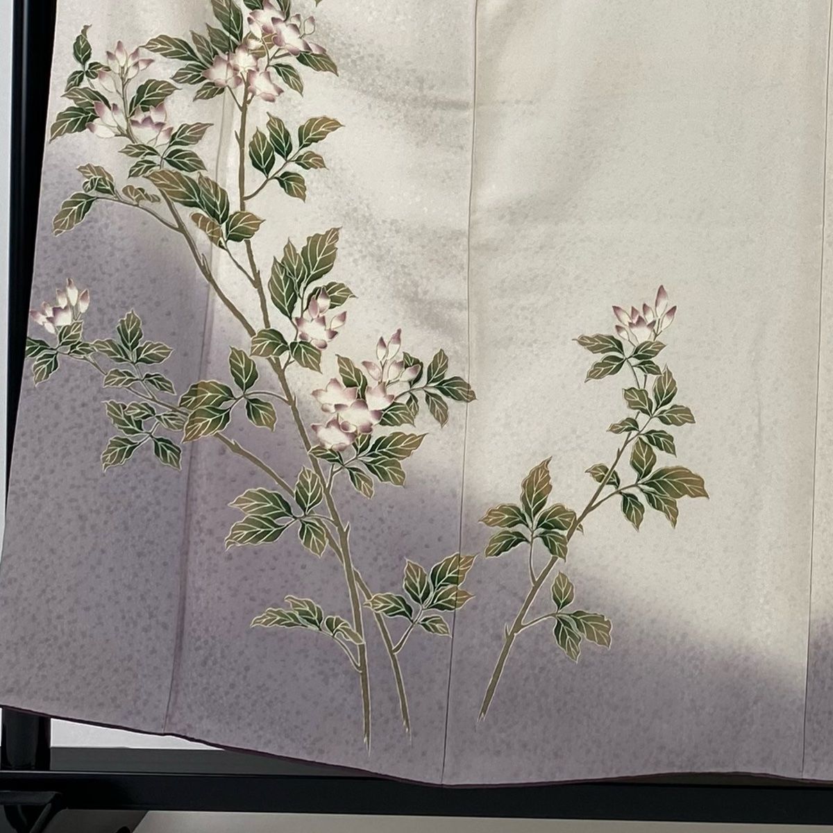 訪問着 身丈159.5cm 裄丈62.5cm S 袷 枝花 金彩 染め分け クリーム 正絹 秀品