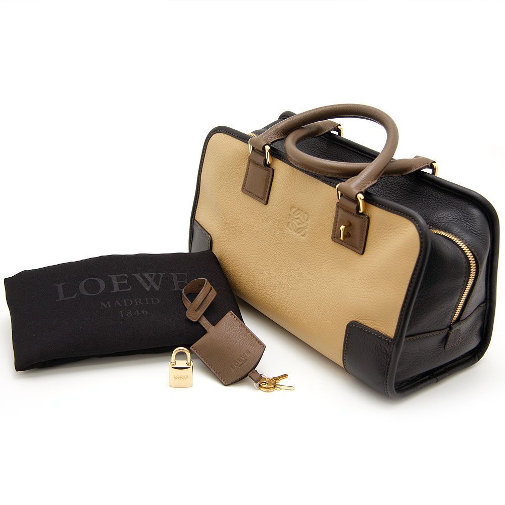 良品】LOEWEアマソナ28ミニボストンバッグエナメルアイボリー 