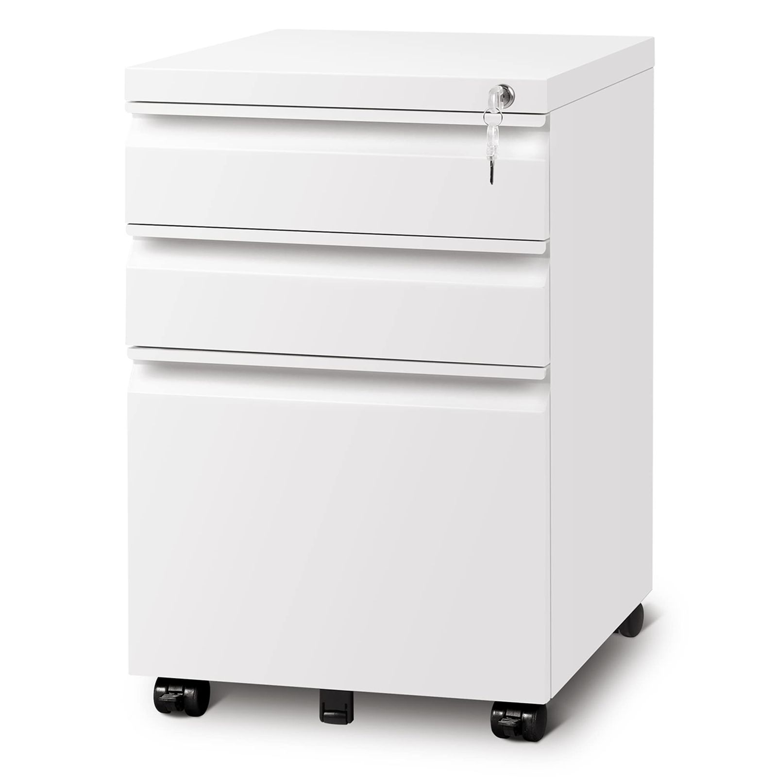 数量 キャビネット オフィスワゴン サイドワゴン 袖机 キャスター付き 鍵付き 3段オールロック デスクワゴン 大容量 A4対応 幅390 奥行480 高さ600mm DEVAISE 丈夫なスチール製 サビ止め塗装 ホワイト