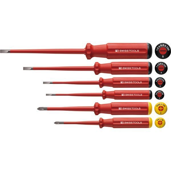 PB SWISS TOOLS ピービースイスツールズ 6本組 スイスグリップクラシックハンドルタイプ スリムハンドルタイプ 絶縁ドライバーセット マイナス プラス 先端スリム形状 5542.SL