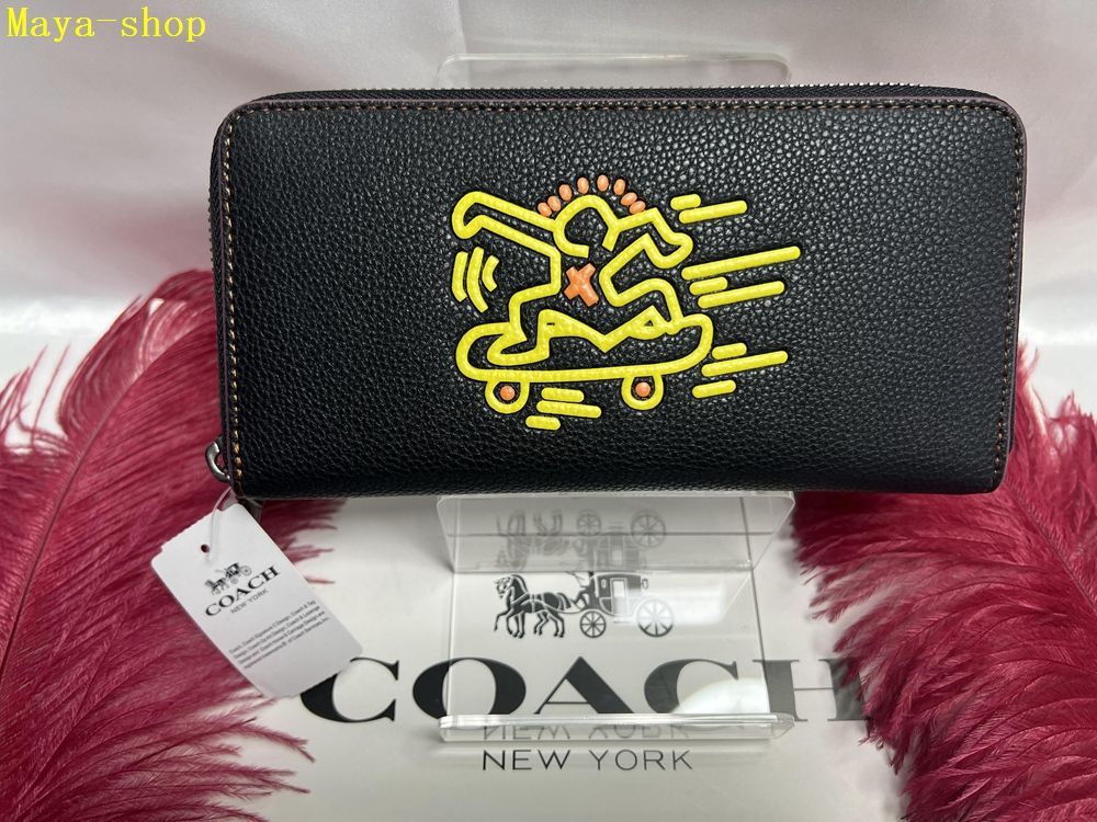 コーチ COACH 長財布 財布  アコーディオン ラウンドジップ レザー ブラック   キース ヘリング 新生活 年度末 プレゼント 贈り物 吉日 ギフト 母の日 父の日 財布 メンズ  新品未使用 ブランド ファッション b193 F87107 12