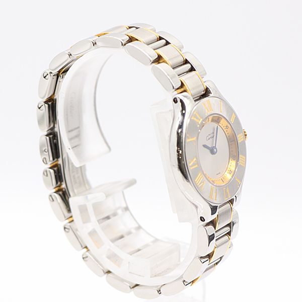 送料無料も! デッドストック級 稼働 カルティエ マスト 1340 YG×SS QZ シルバー文字盤 レディース腕時計 0030800 10ERT MST ABC16829