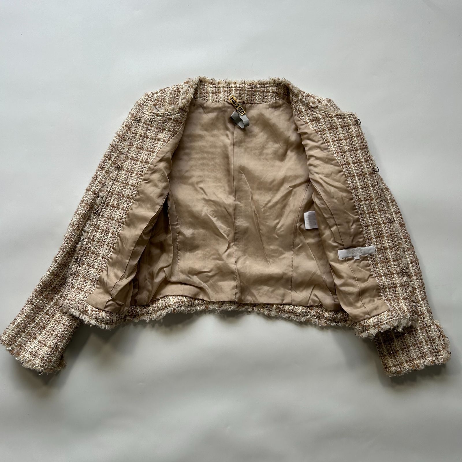 美品✨ANAYI ノーカラーツイードジャケット ピンクベージュ38 