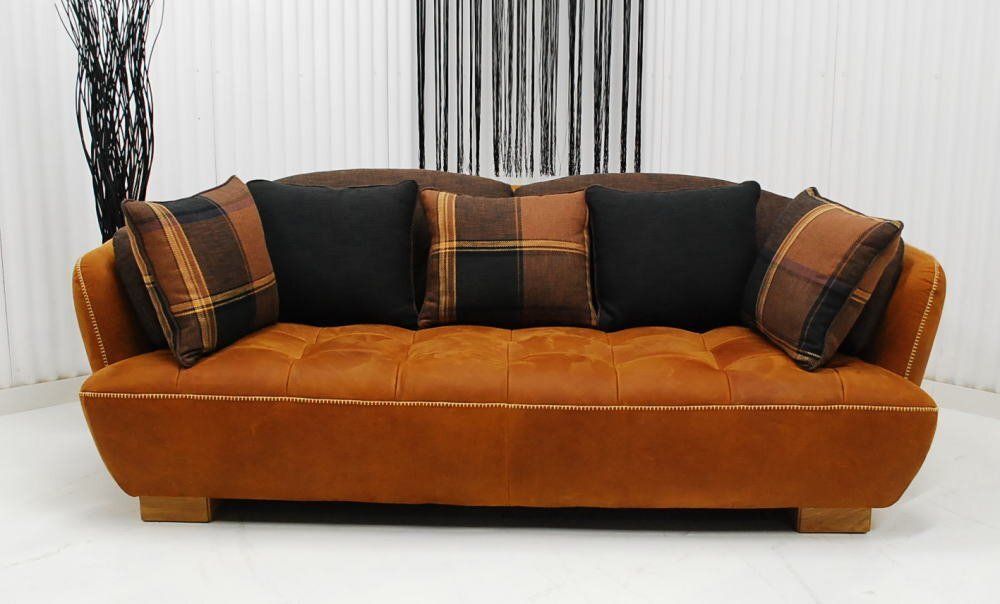アウトレット 現品限り 大 一部 オイルレザー ３人掛けソファー ブラウン系 ヴィンテージ調 モダンスタイル