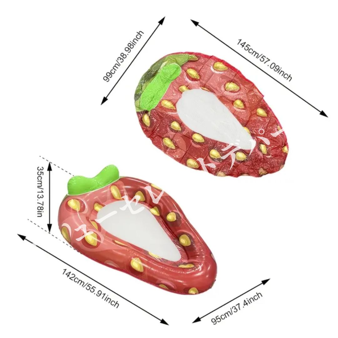 フロート ストロベリー デザイン 大型 浮き輪 インフレータブル 構造 緑 葉 黄色 ドット 付き ユニーク 耐久 性 高 PVC 夏季 水遊び 対応 家族 アウトドア レジャー ビーチ 湖 パーティー 装飾 アイテム ウィムシカル スタイル