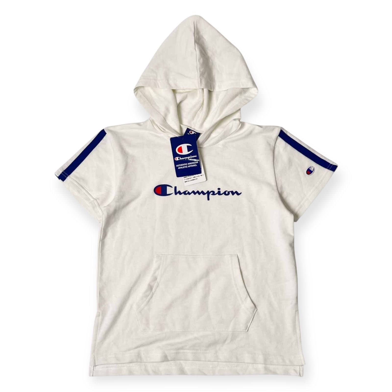 新品 タグ付き Champion チャンピオン フード付き 半袖 パーカー 160 