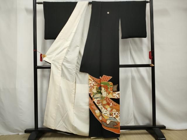 平和屋着物□豪華黒留袖 駒刺繍 雉花文 金彩 正絹 逸品