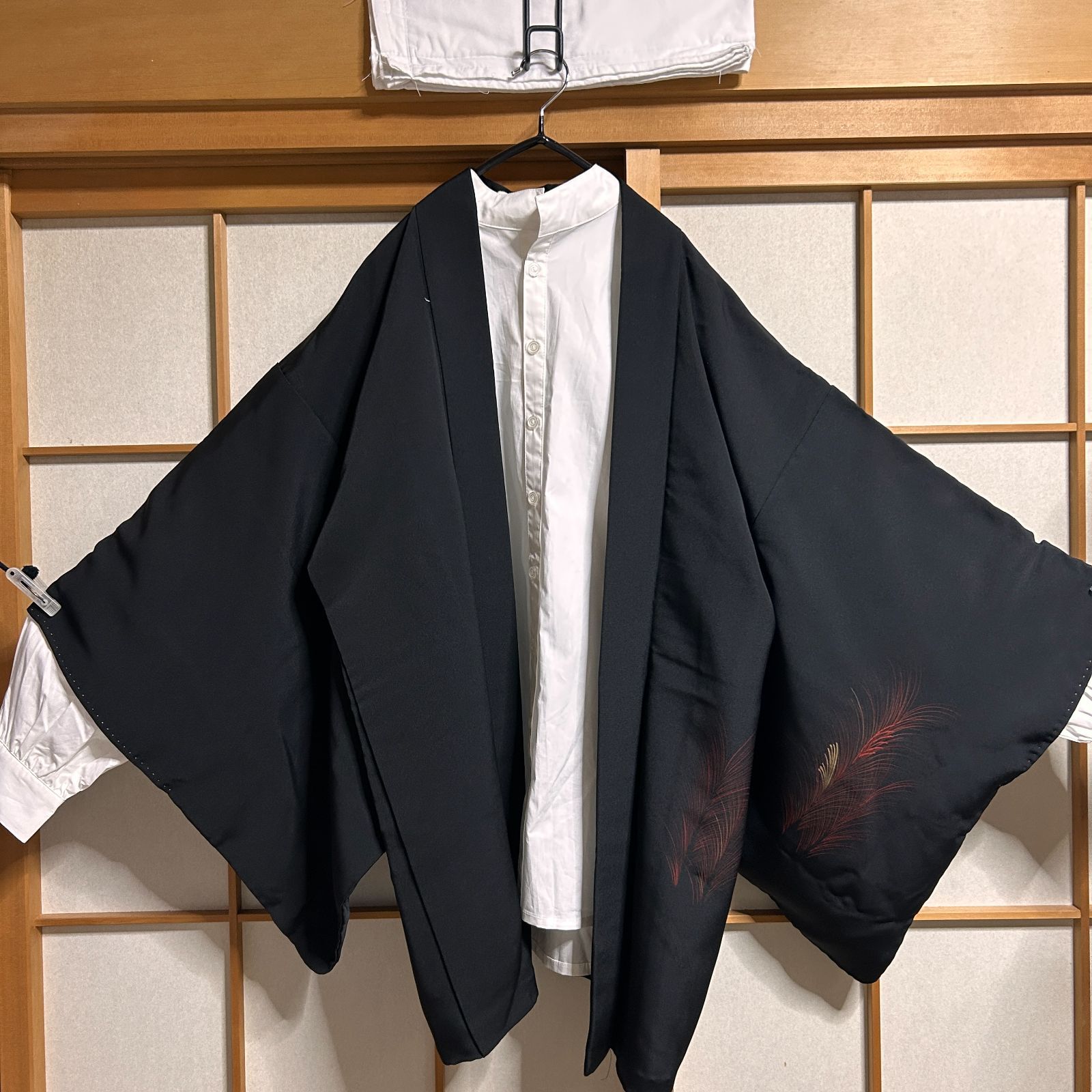 羽織のみ価格｜黒地×羽模様 メンズ 着物 羽織 和風 和モダン 和