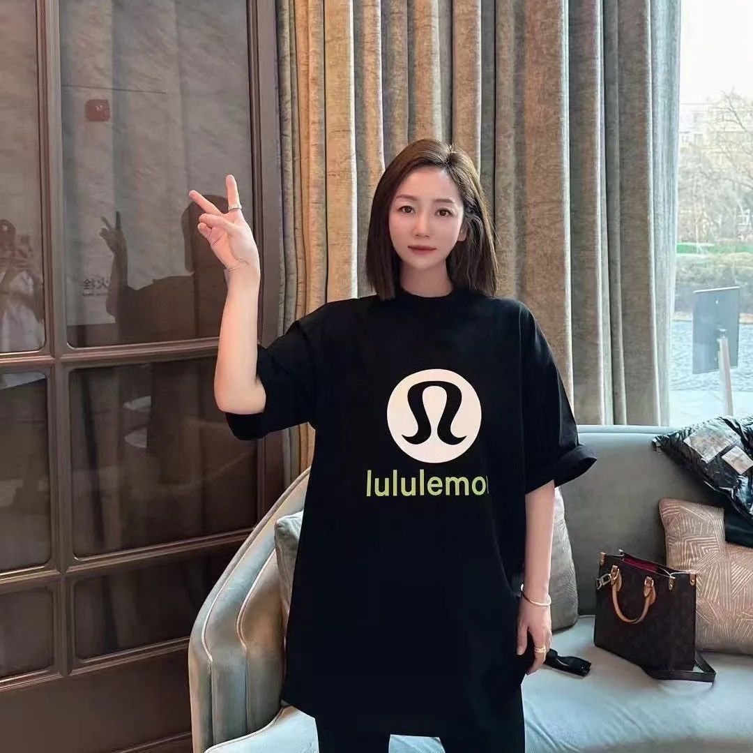 Lululemon 春夏 レターズ ブロックプリントシリコンラウンドネックコットン半袖Tシャツ
