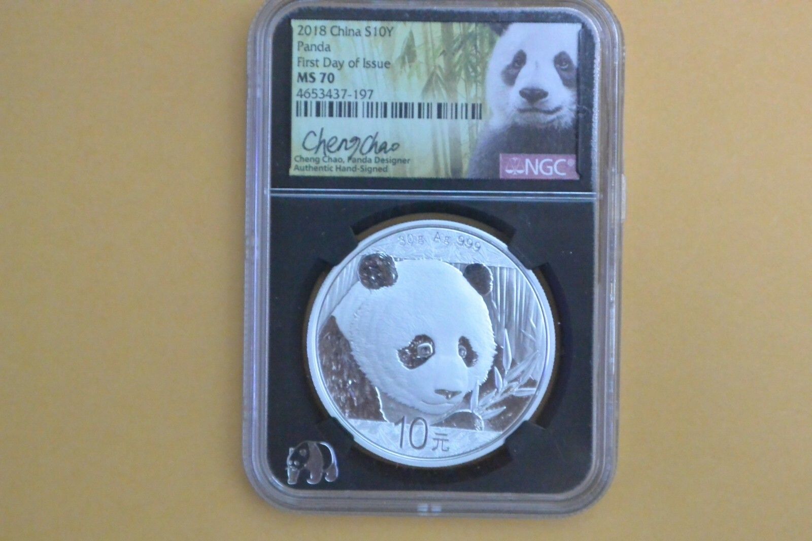 2018 CHINA SILVER PANDA 10 Yuan NGC MS70 Cheng Chao Signature First Day of Issue