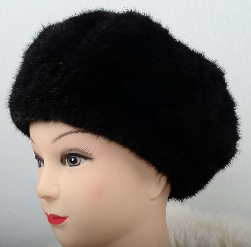 日本最大の 暖か ミンクのベレー帽 黒色/レデイース毛皮ファー | www 