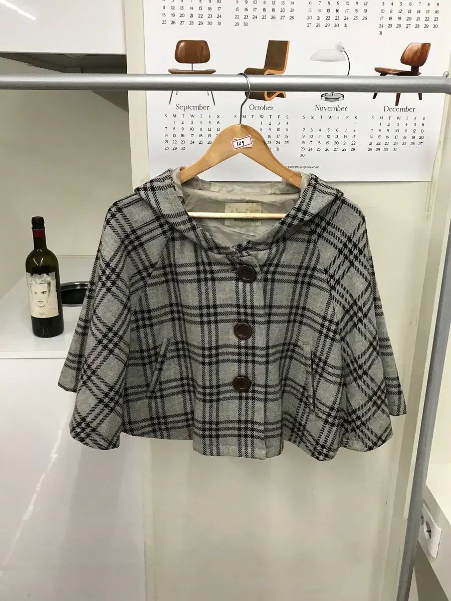 オリーブの日 オリーブ チェック フード ケープ ジャケット