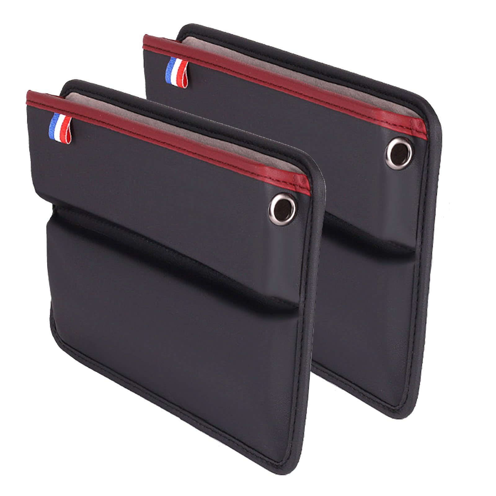 dack-in 汎用 車用 サイドポケット 収納ケース カー用品 スマホ 小物入れ 鍵 ボックス コンソールボックス 隙間 運転席 助手席 セット 黒 ライン有 [黒（ライン有）2個入]