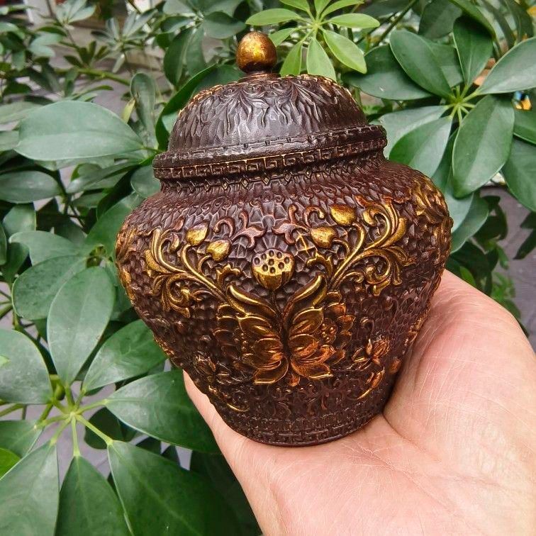 銅 細工 のレリーフお花お 茶の缶 装飾品 現代工芸品美術品 置物 銅 細工 のレリーフお花お 茶の缶 装飾品 現代工芸品美術品 置物