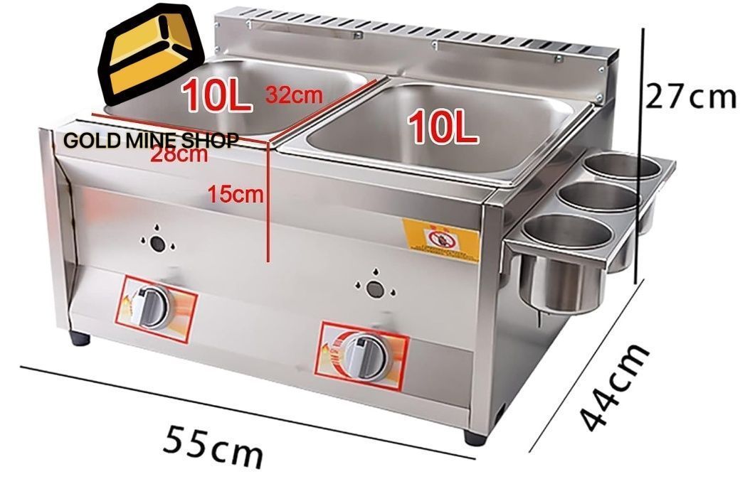 大型 ガスフライヤー LPガス用プロのガスフライヤー 10L*2バスケットと蓋付業務用家庭用キッチン用金属管付きステンレス鋼カウンタートッププロパン厨房機器 55*44*34cm シルバー