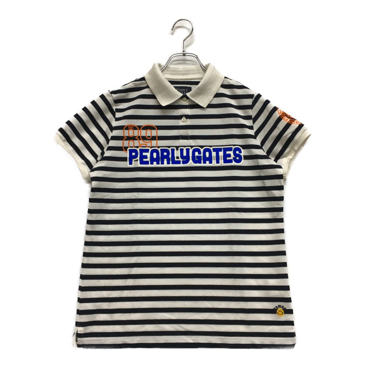 中古 レディース パーリーゲイツ PEARLY GATES 半袖ポロシャツ 2(L) 白×紺 ホワイト×ネイビー ボーダー