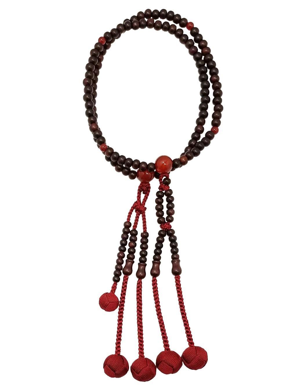 新着商品 土屋念珠店 京念珠 女性用 法華数珠 ツヤケシ紫檀 メノウ入 正絹房 桐箱入 -日蓮宗用- 玉の色 小豆色 赤 房の色 エンジ紫 主玉 5mm