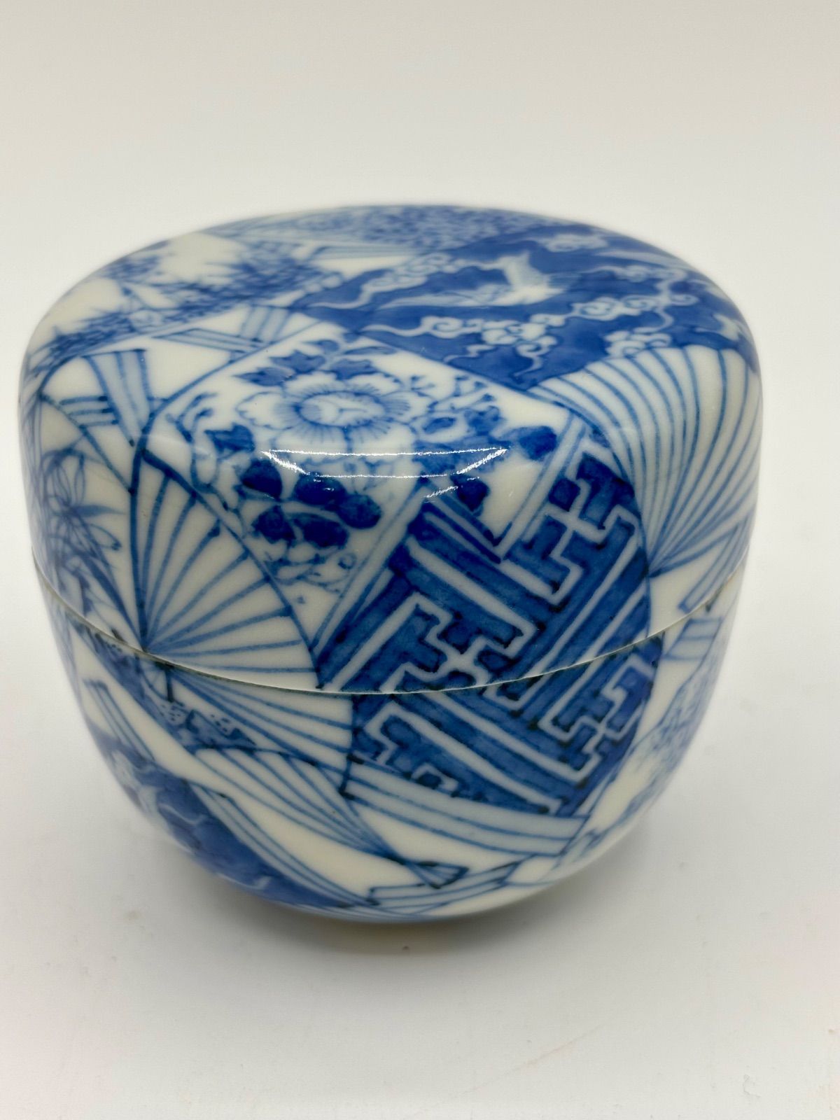 瀬戸染付 小壺 茶壺 明治期 骨董品 アンティーク 陶磁器 茶道具 大島