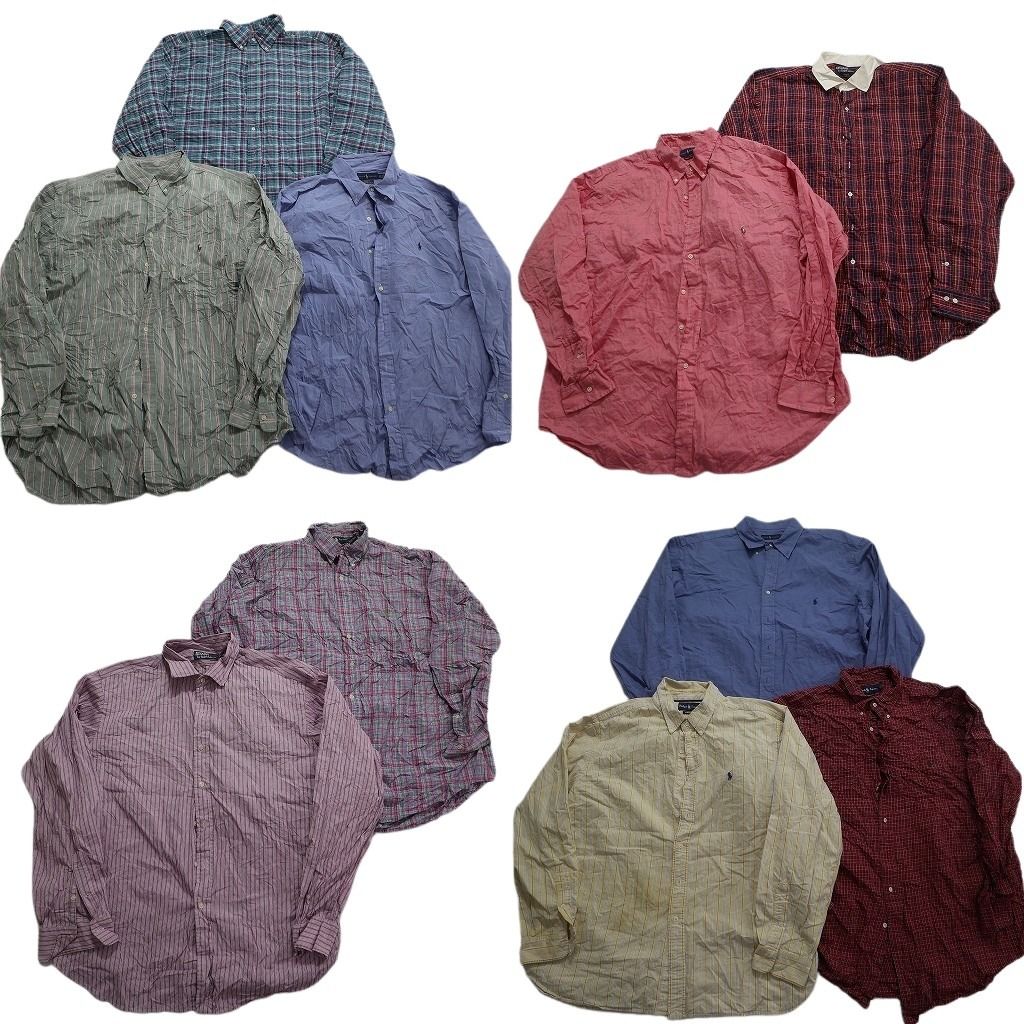 古着卸 まとめ売り ラルフローレン 長袖シャツ 10枚セット (メンズ 2XL /3XL ) ストライプ マドラスチェック 90s～00s 中古 古着 MY0447