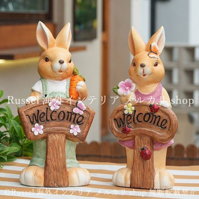 ガーデンオブジェ うさぎ ウェルカムサイン 高強度酸化マグネシウム 置物 ウサギ ラビット 兎 ガーデンオーナメント アニマル ガーデニング 雑貨 ガーデン雑貨 ガーデンインテリア ガーデン インテリア 庭の装飾 お洒落 おしゃれ 8-14