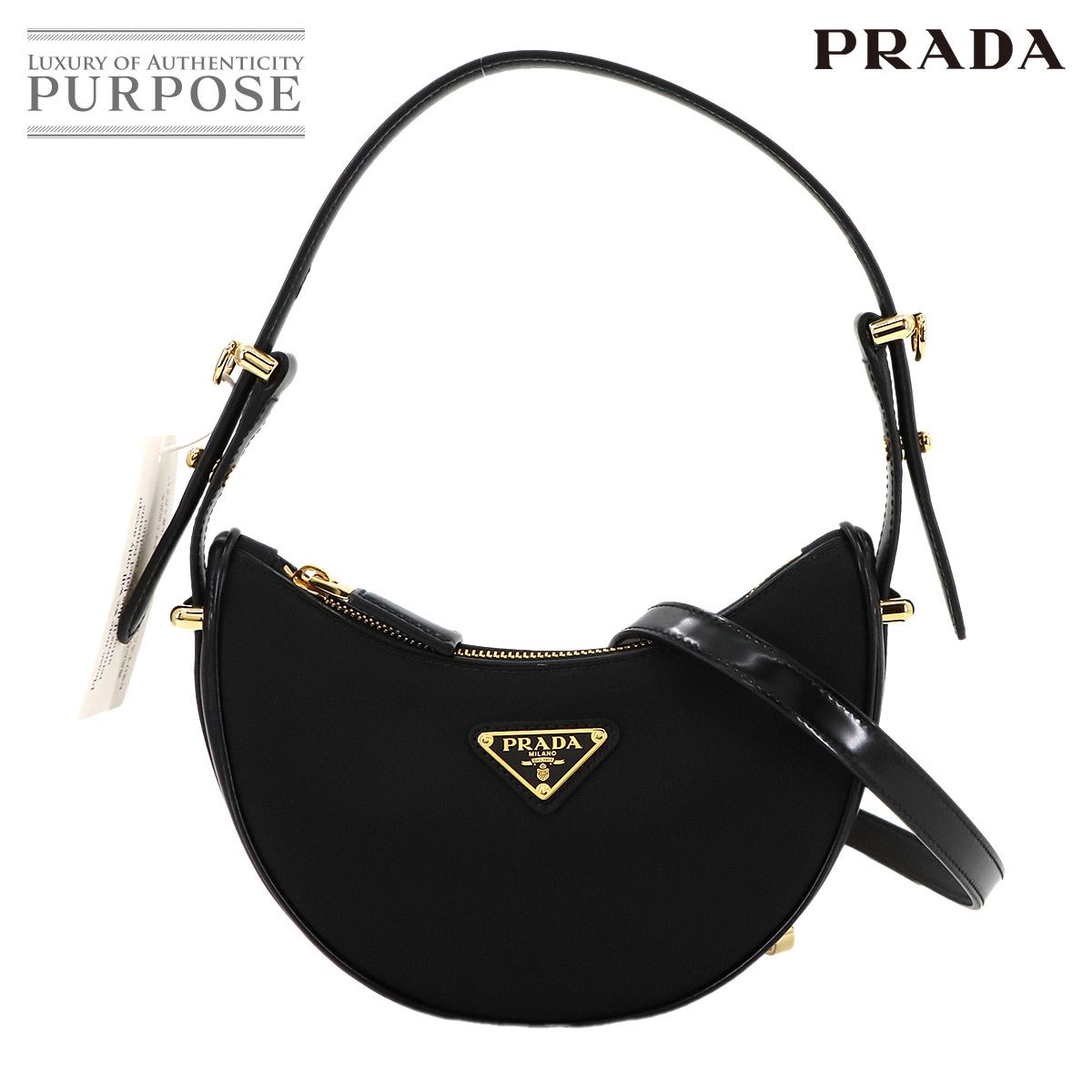 未使用 展示品 プラダ PRADA アーケ スモール 2way ハンド ショルダー バッグ ナイロン レザー ブラック 1BC194 ゴールド 金具 90281413 未使用 展示品 プラダ PRADA アーケ スモール 2way ハンド ショルダー