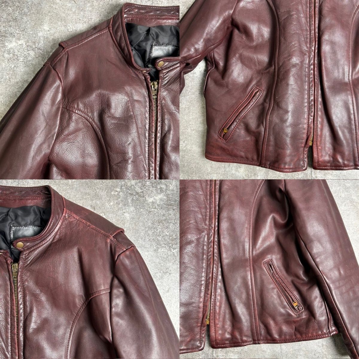 70's 80's Unknown レザーライダースジャケット 皮革 バーガンディ JKT